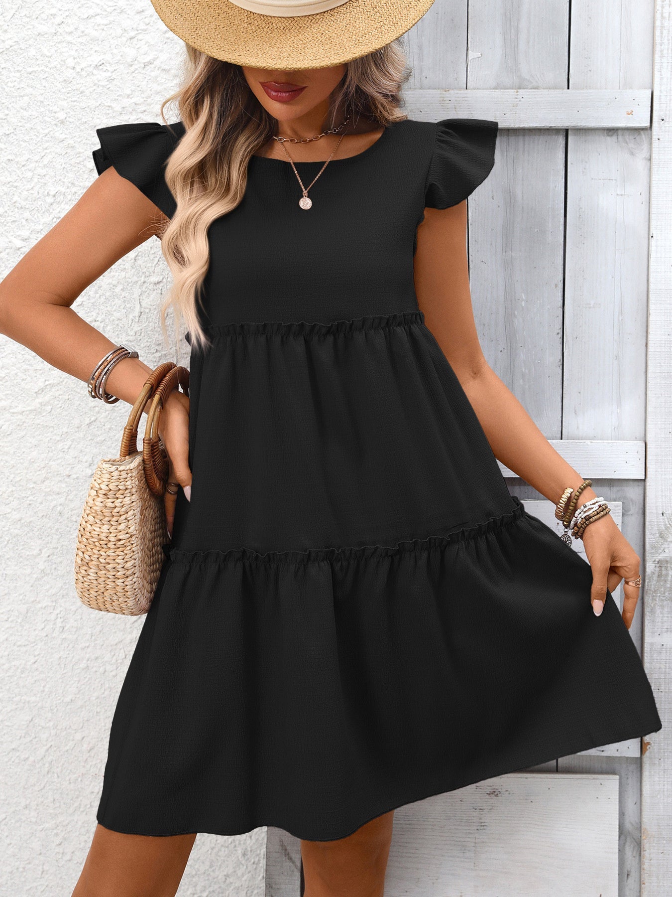 Ruffle Sleeve Tiered Mini Dress - Grace & Grit Boutique
