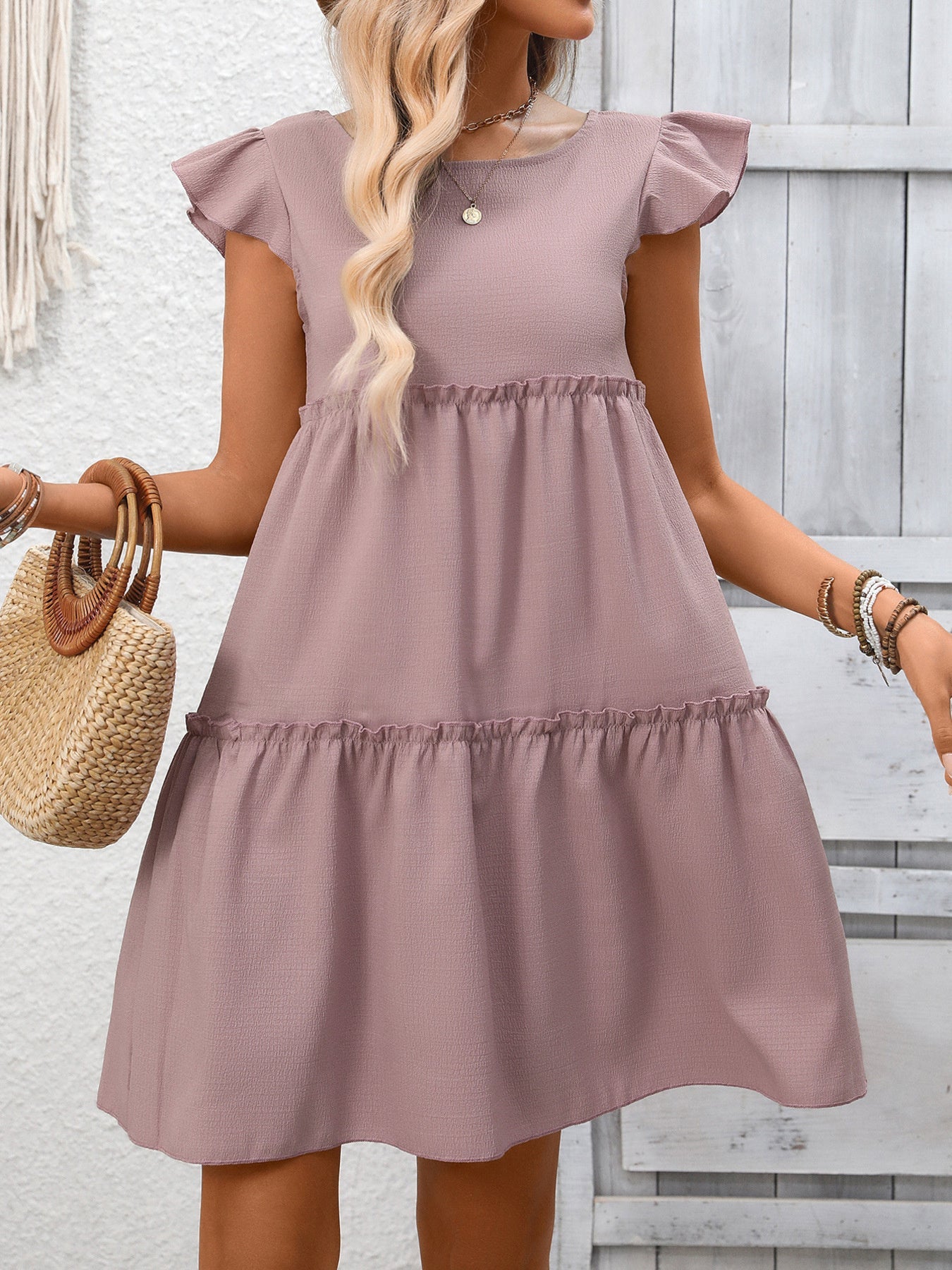 Ruffle Sleeve Tiered Mini Dress - Grace & Grit Boutique