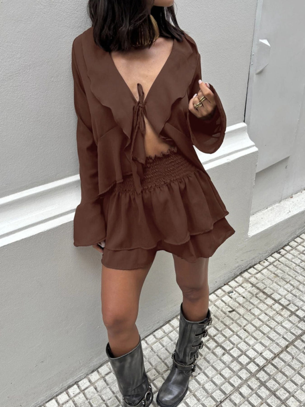 Ruffle Trim Top and Skirt Two - Piece Set - Grace & Grit Boutique
