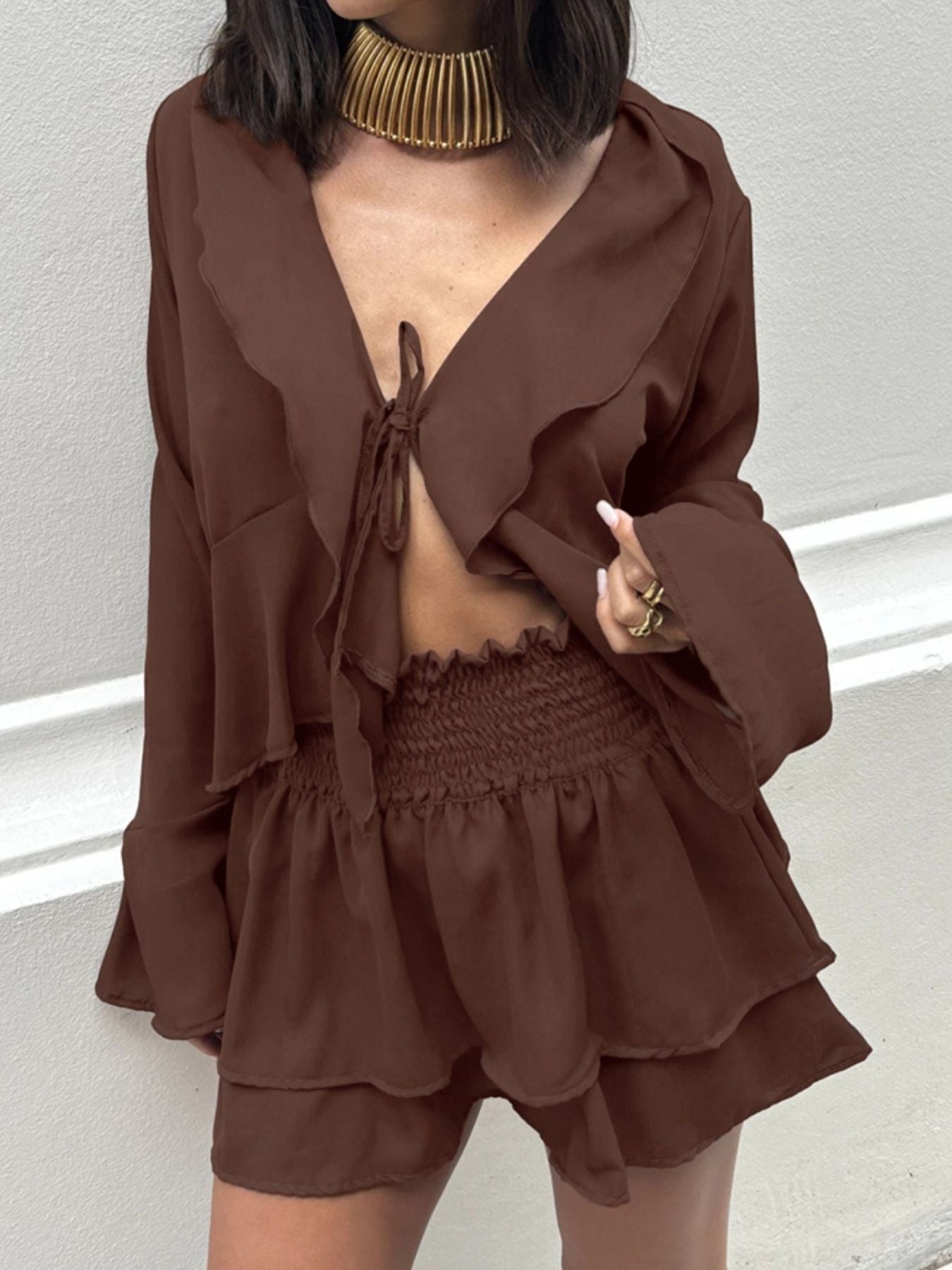 Ruffle Trim Top and Skirt Two - Piece Set - Grace & Grit Boutique