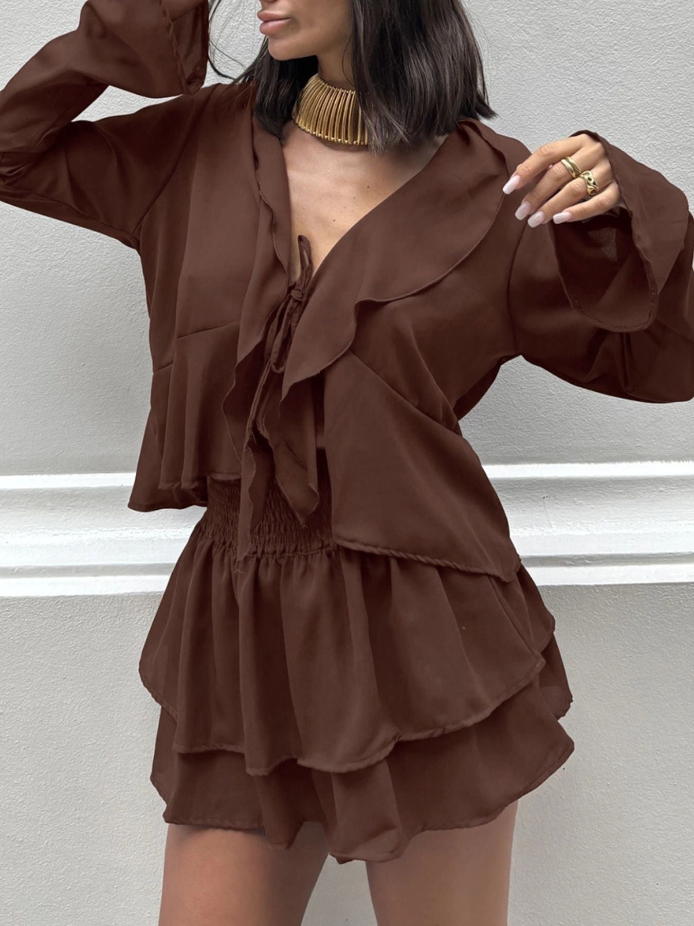 Ruffle Trim Top and Skirt Two - Piece Set - Grace & Grit Boutique
