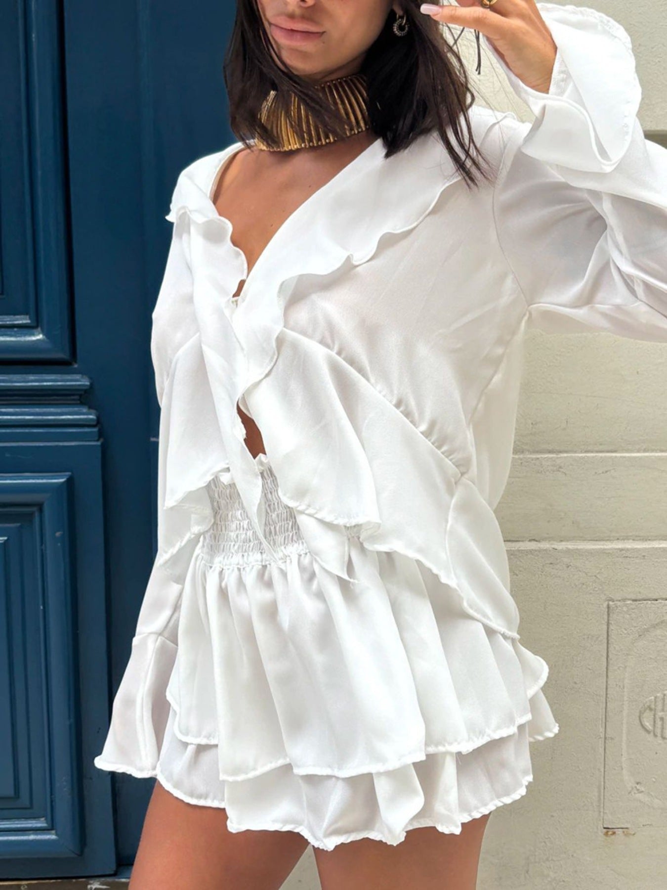 Ruffle Trim Top and Skirt Two - Piece Set - Grace & Grit Boutique