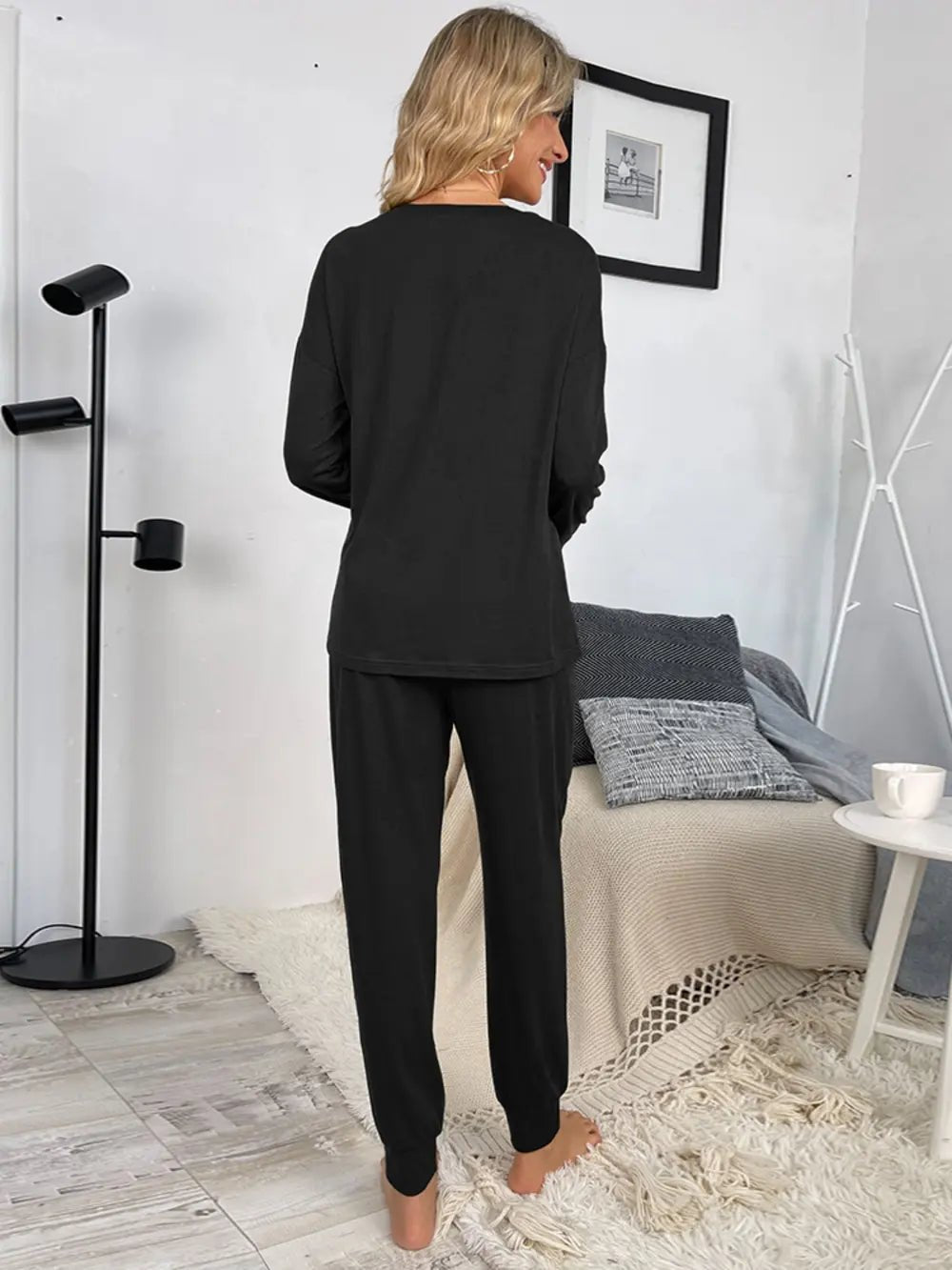 Shiny Round Neck Top and Drawstring Pants Lounge Set - Grace & Grit Boutique