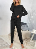 Shiny Round Neck Top and Drawstring Pants Lounge Set - Grace & Grit Boutique