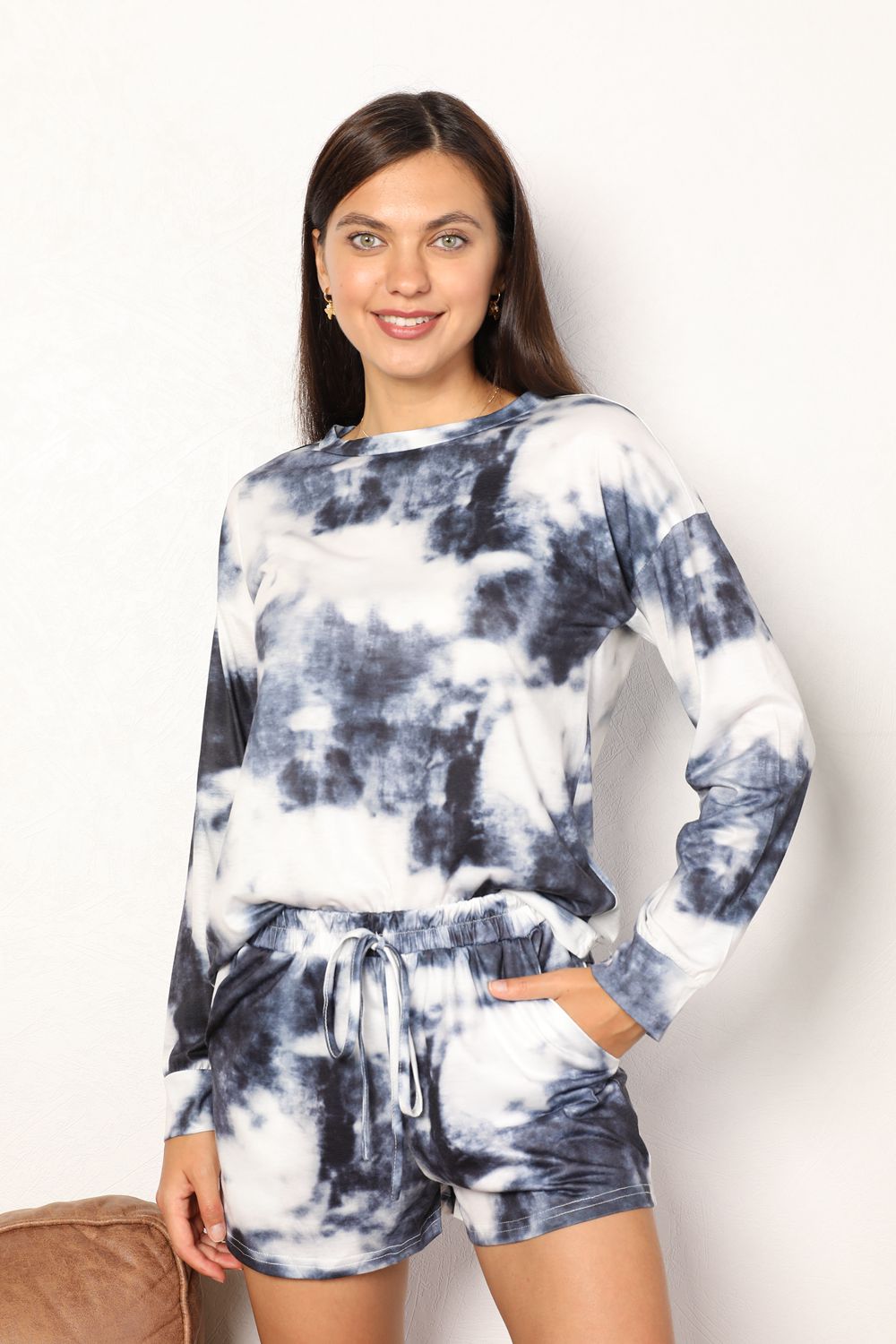 Shiny Tie - Dye Round Neck Top and Shorts Lounge Set - Grace & Grit Boutique