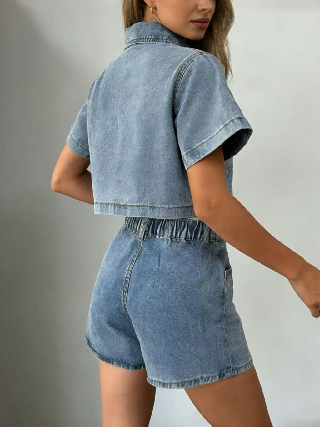 Short Sleeve Cropped Top and Skort Denim Set - Grace & Grit Boutique