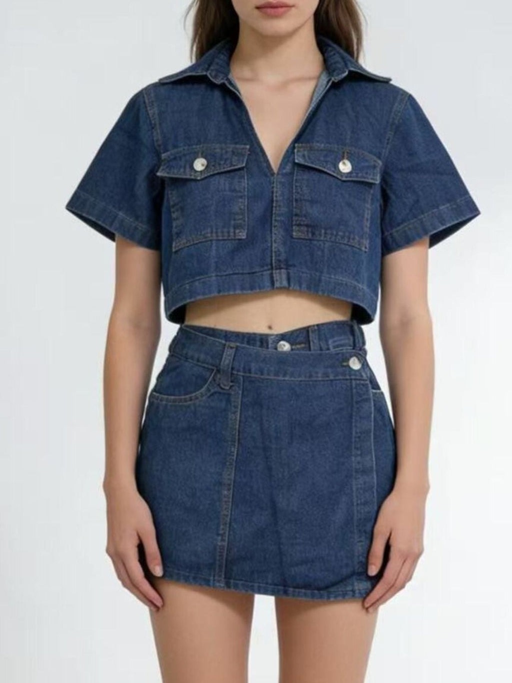 Short Sleeve Cropped Top and Skort Denim Set - Grace & Grit Boutique