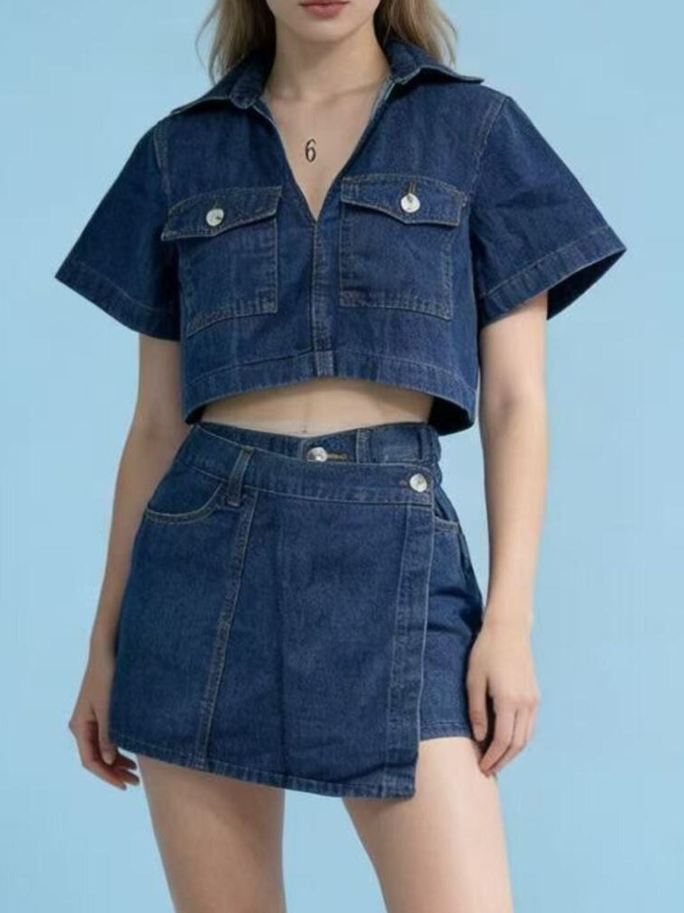 Short Sleeve Cropped Top and Skort Denim Set - Grace & Grit Boutique