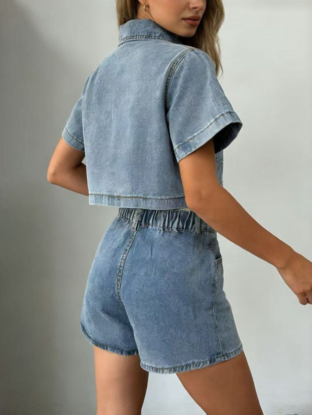 Short Sleeve Cropped Top and Skort Denim Set - Grace & Grit Boutique