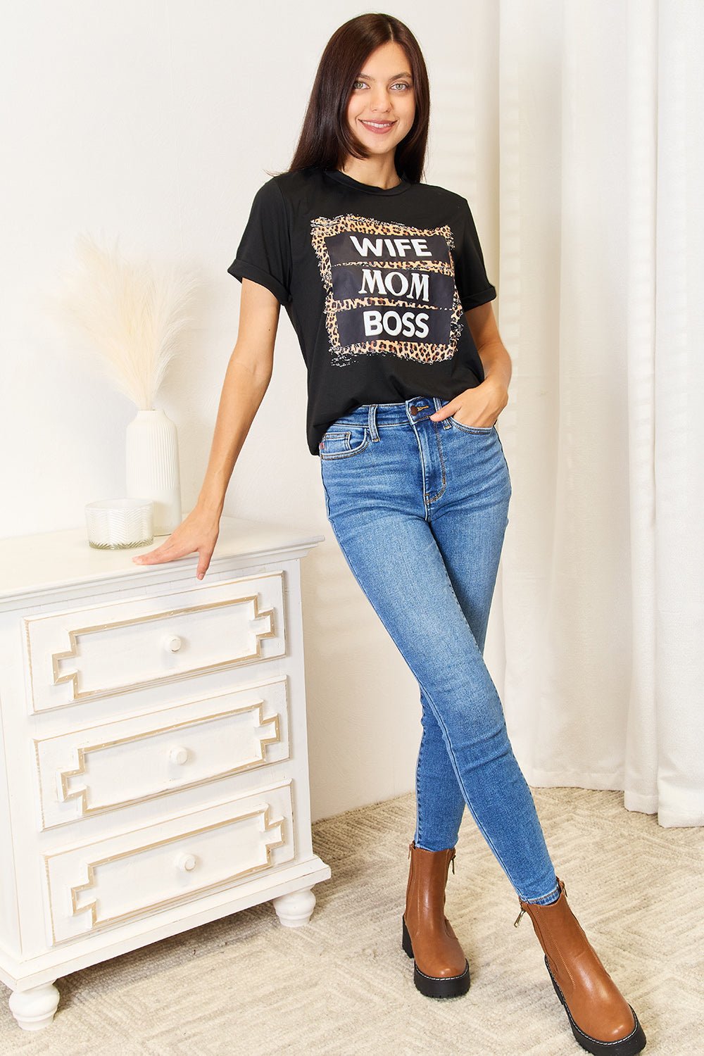 Simply Love WIFE MOM BOSS Leopard Graphic T-Shirt - Grace & Grit Boutique