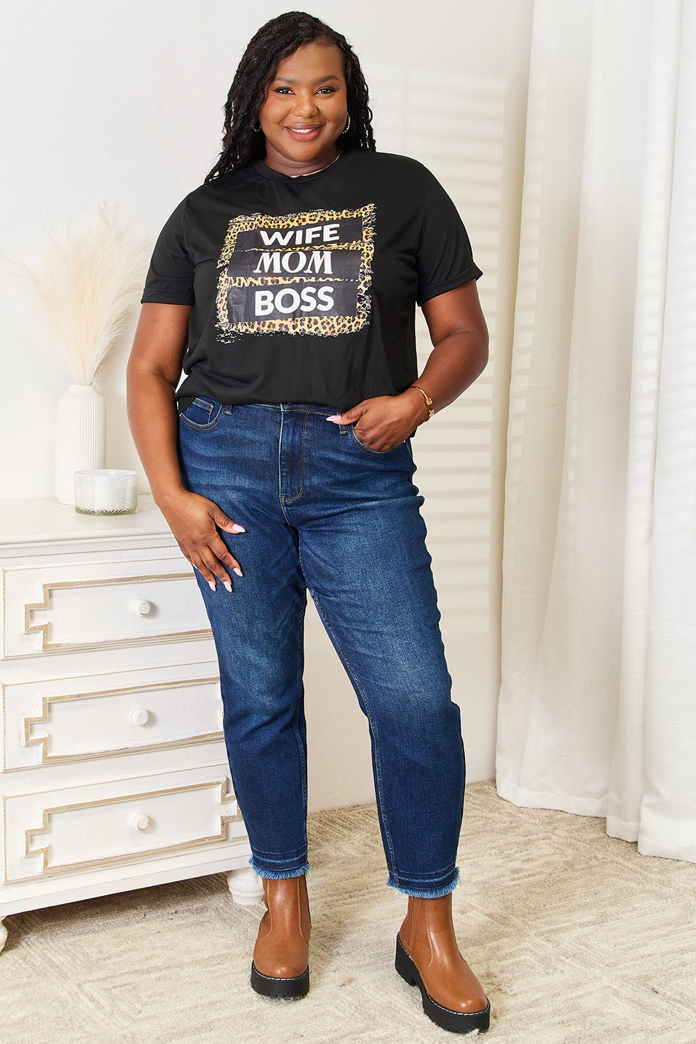 Simply Love WIFE MOM BOSS Leopard Graphic T-Shirt - Grace & Grit Boutique