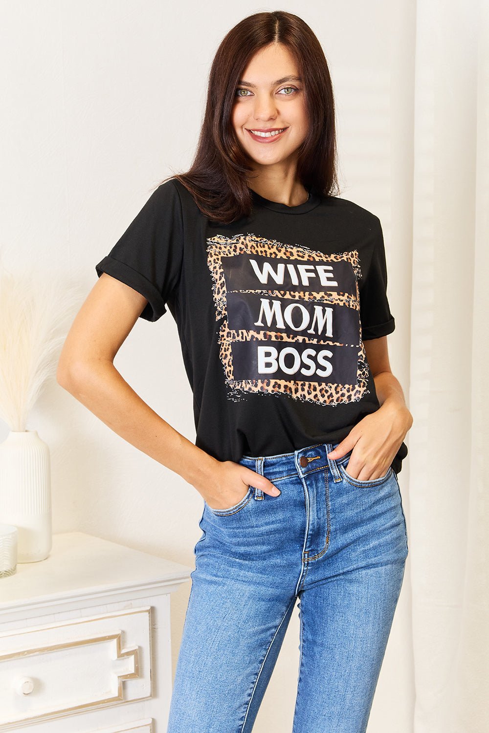 Simply Love WIFE MOM BOSS Leopard Graphic T-Shirt - Grace & Grit Boutique