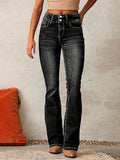Skinny Flared Jeans With Pockets Fashion Button Zipper Trousers Women's Slim Denim Pants - Grace & Grit Boutique