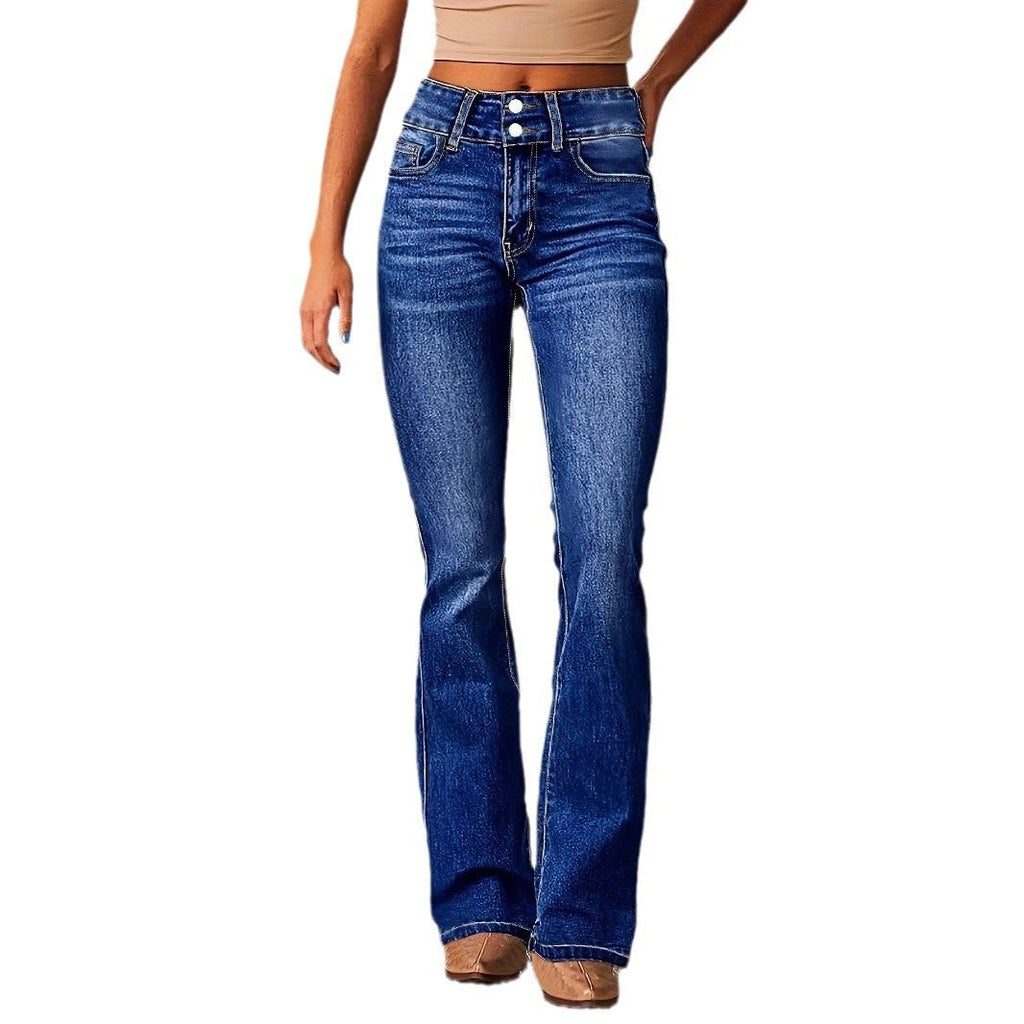 Skinny Flared Jeans With Pockets Fashion Button Zipper Trousers Women's Slim Denim Pants - Grace & Grit Boutique