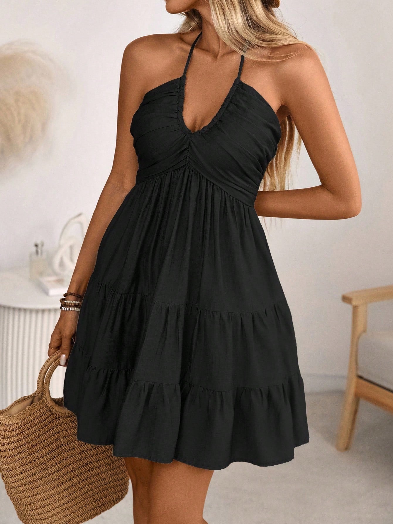 Smocked Halter Neck Tiered Dress - Grace & Grit Boutique