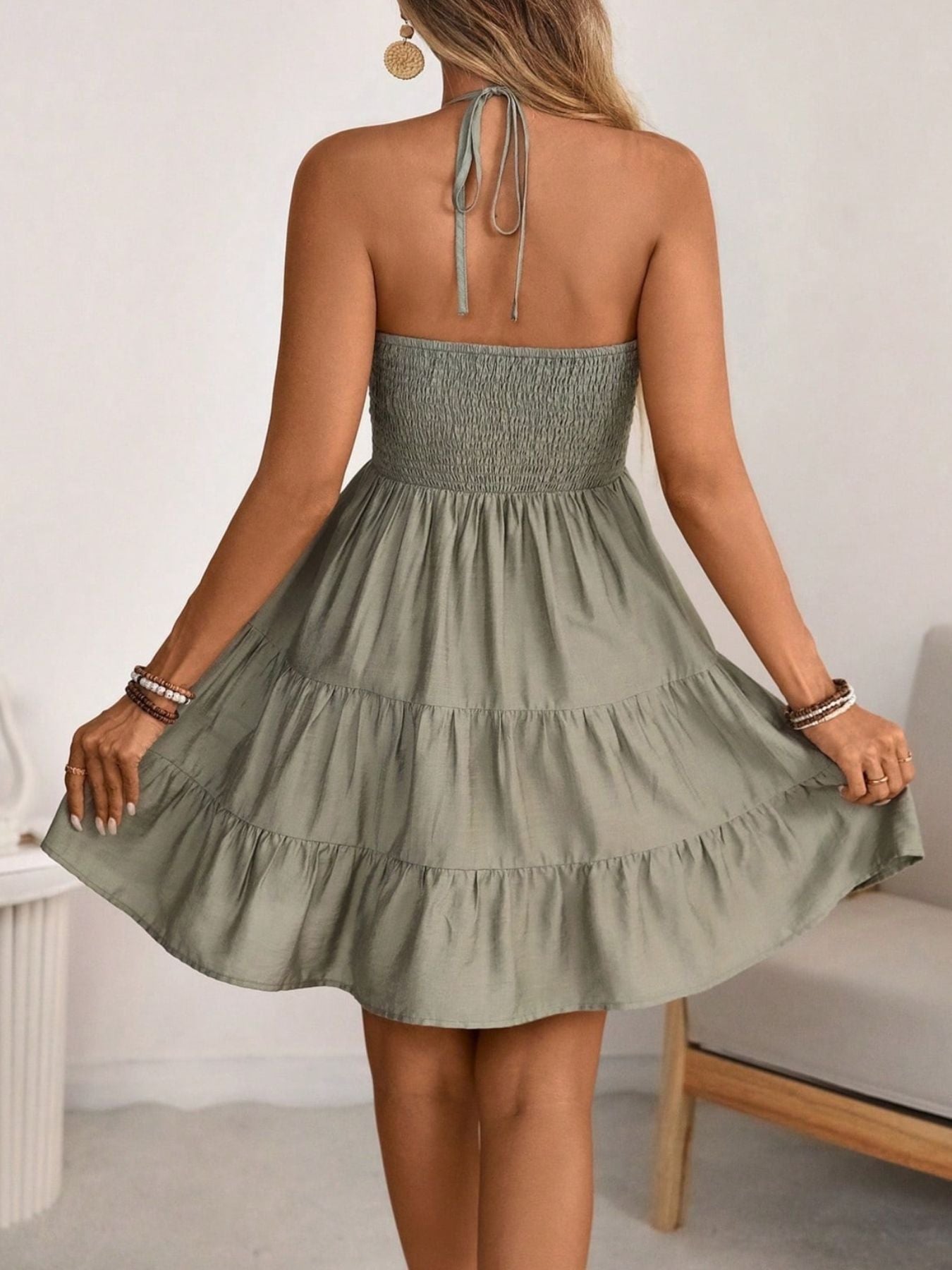 Smocked Halter Neck Tiered Dress - Grace & Grit Boutique