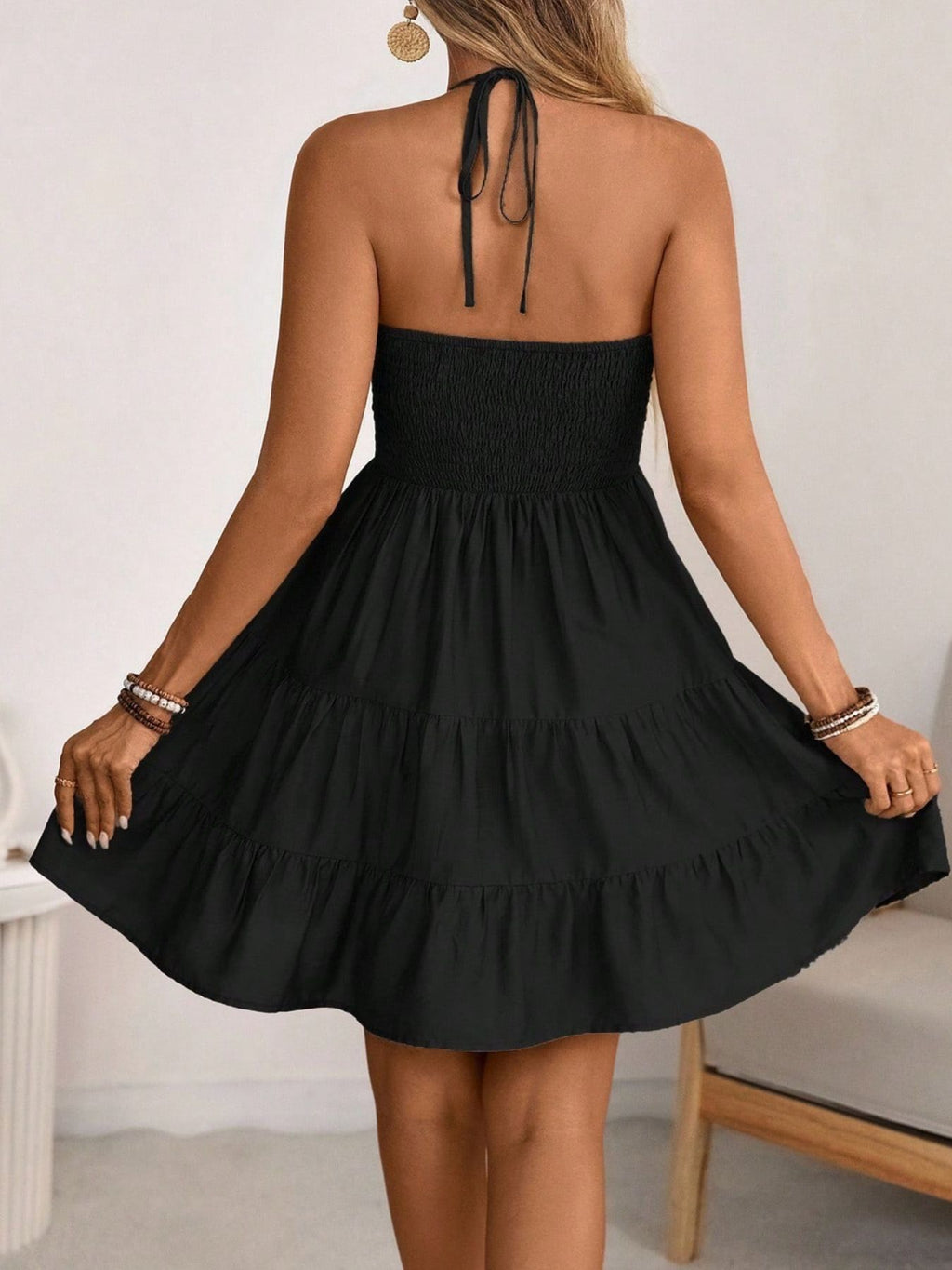 Smocked Halter Neck Tiered Dress - Grace & Grit Boutique