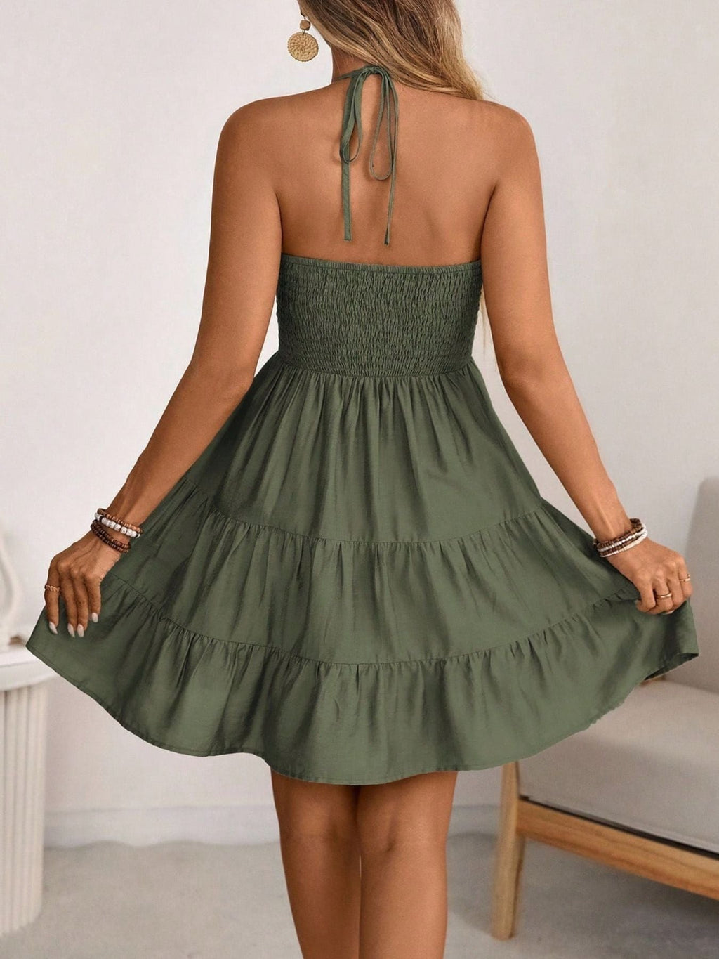 Smocked Halter Neck Tiered Dress - Grace & Grit Boutique