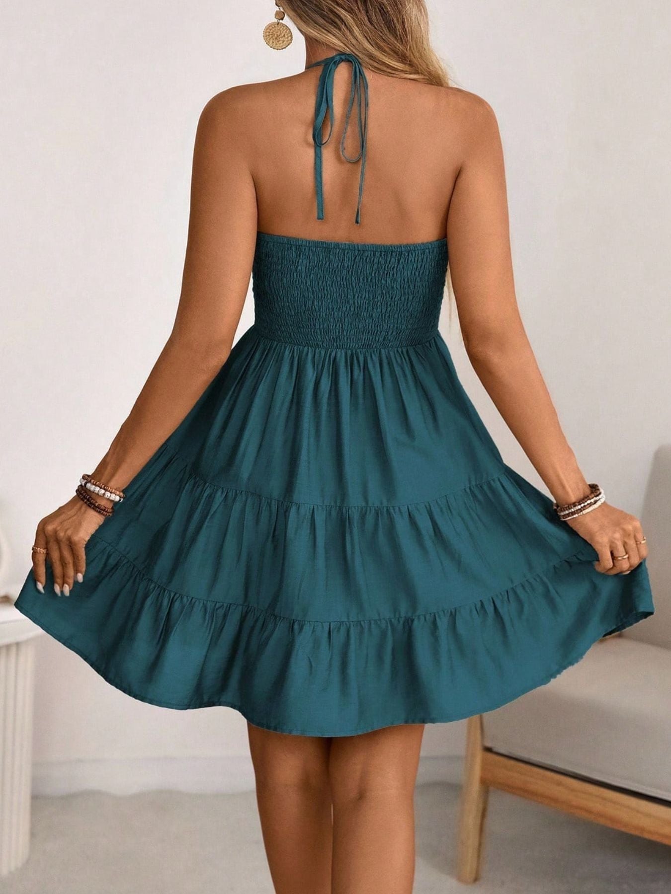 Smocked Halter Neck Tiered Dress - Grace & Grit Boutique