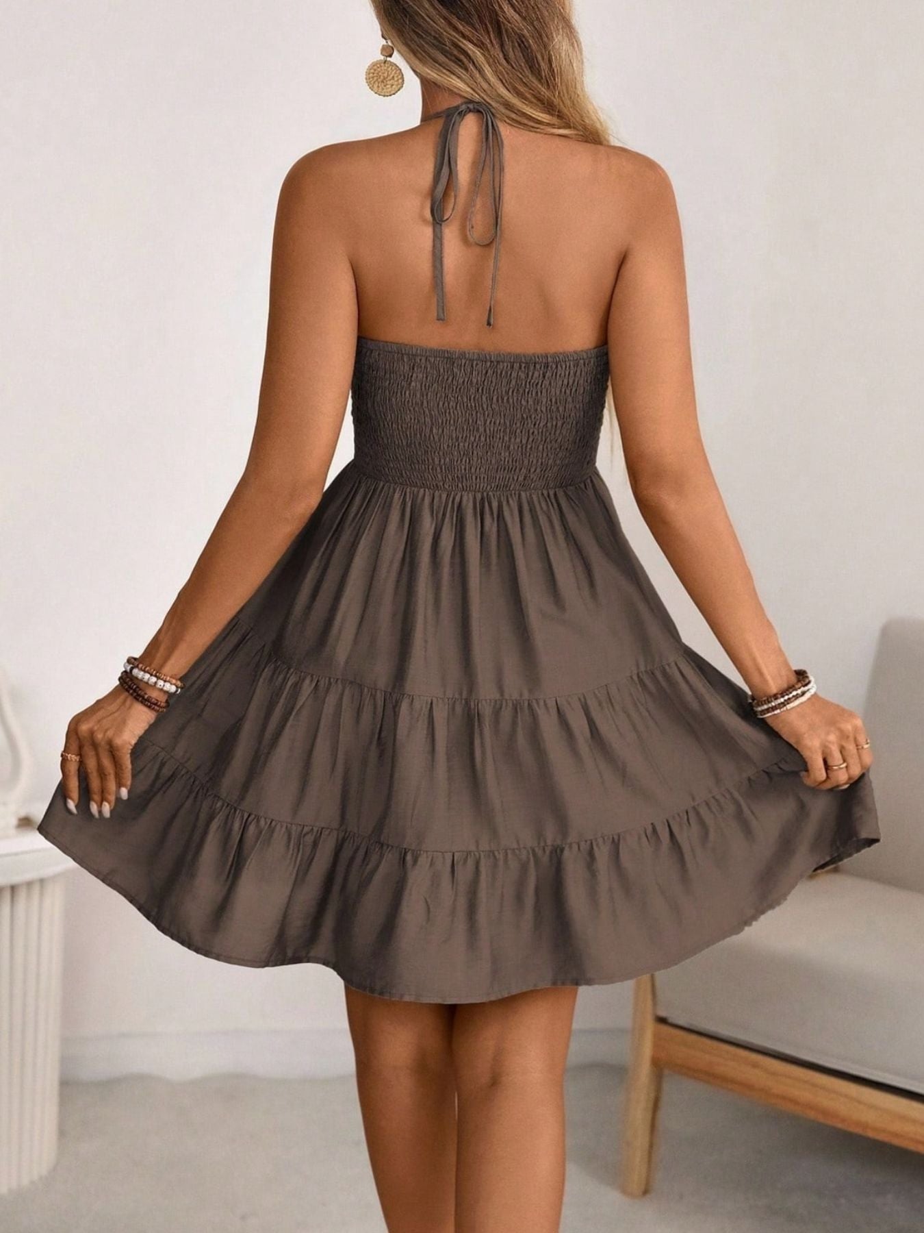 Smocked Halter Neck Tiered Dress - Grace & Grit Boutique