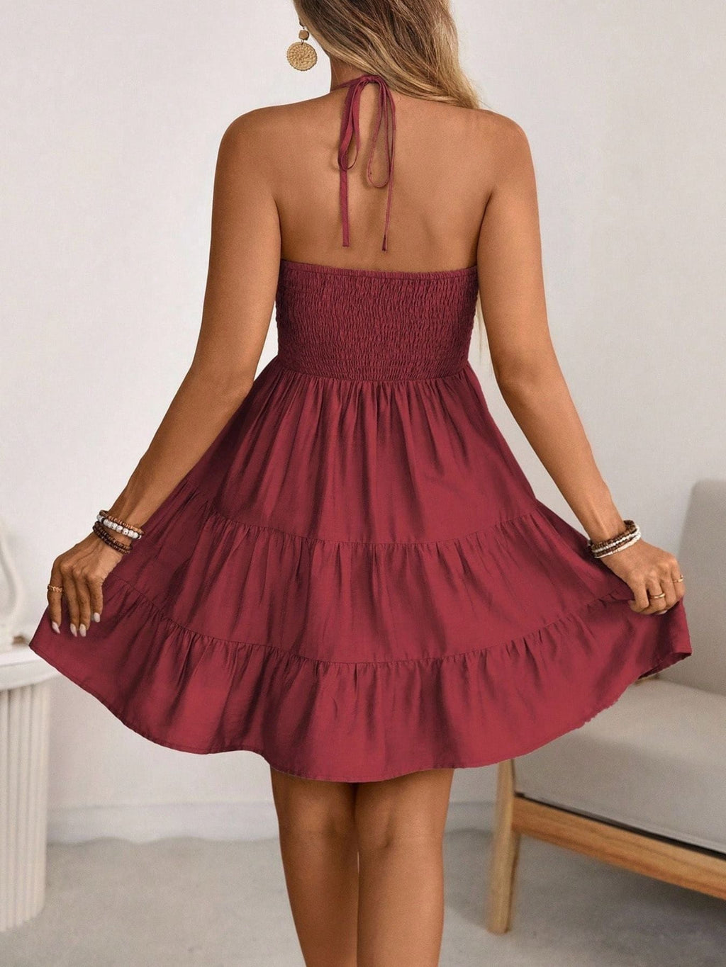 Smocked Halter Neck Tiered Dress - Grace & Grit Boutique