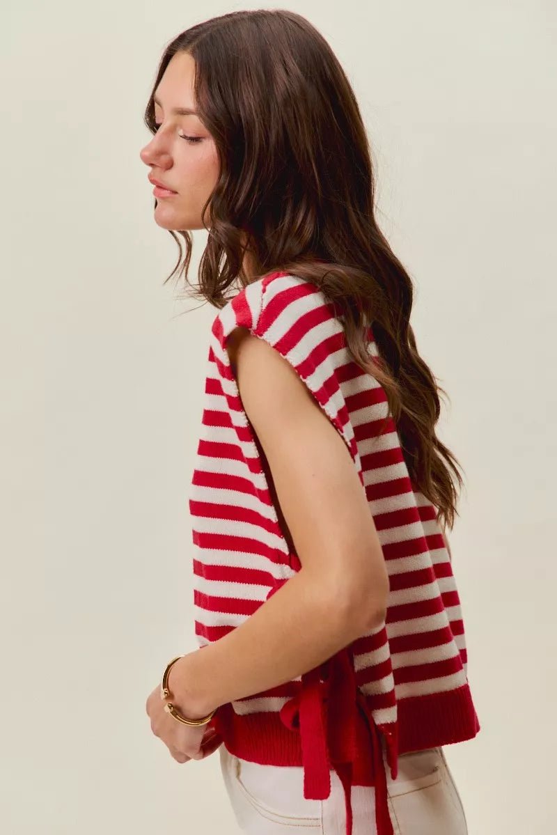 SO ME Stripe Star Patch 4th Of July Side Tie Vest Top - Grace & Grit Boutique