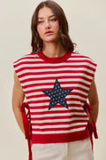 SO ME Stripe Star Patch 4th Of July Side Tie Vest Top - Grace & Grit Boutique