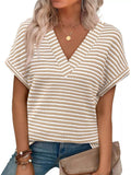 Striped V - Neck Relaxed Fit T-Shirt - Grace & Grit Boutique