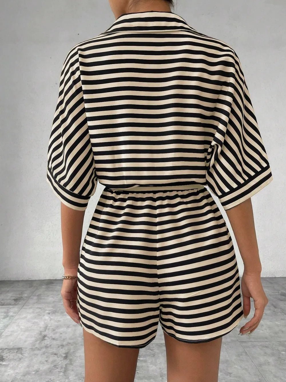 Tie Waist Half Button Striped Romper - Grace & Grit Boutique