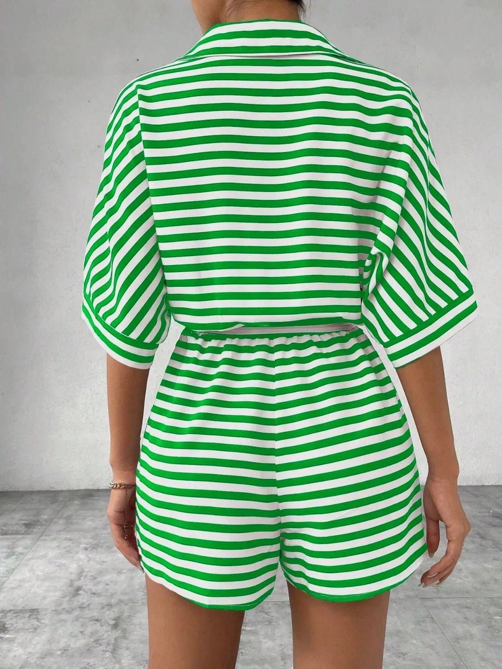 Tie Waist Half Button Striped Romper - Grace & Grit Boutique