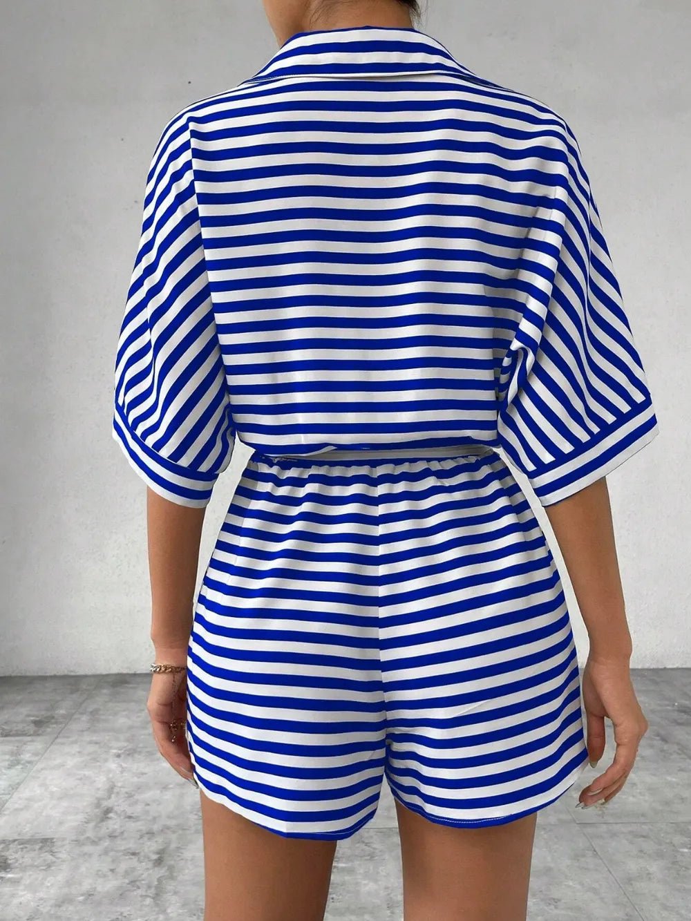 Tie Waist Half Button Striped Romper - Grace & Grit Boutique