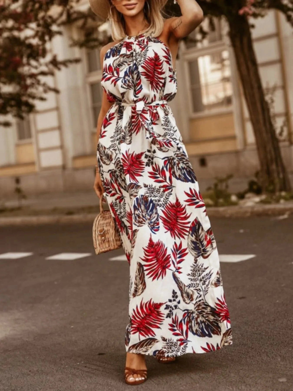Tropical Floral Halter Neck Summer Dress - Grace & Grit Boutique