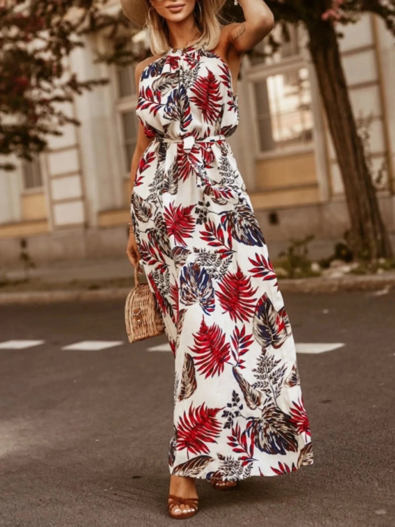 Tropical Floral Halter Neck Summer Dress - Grace & Grit Boutique