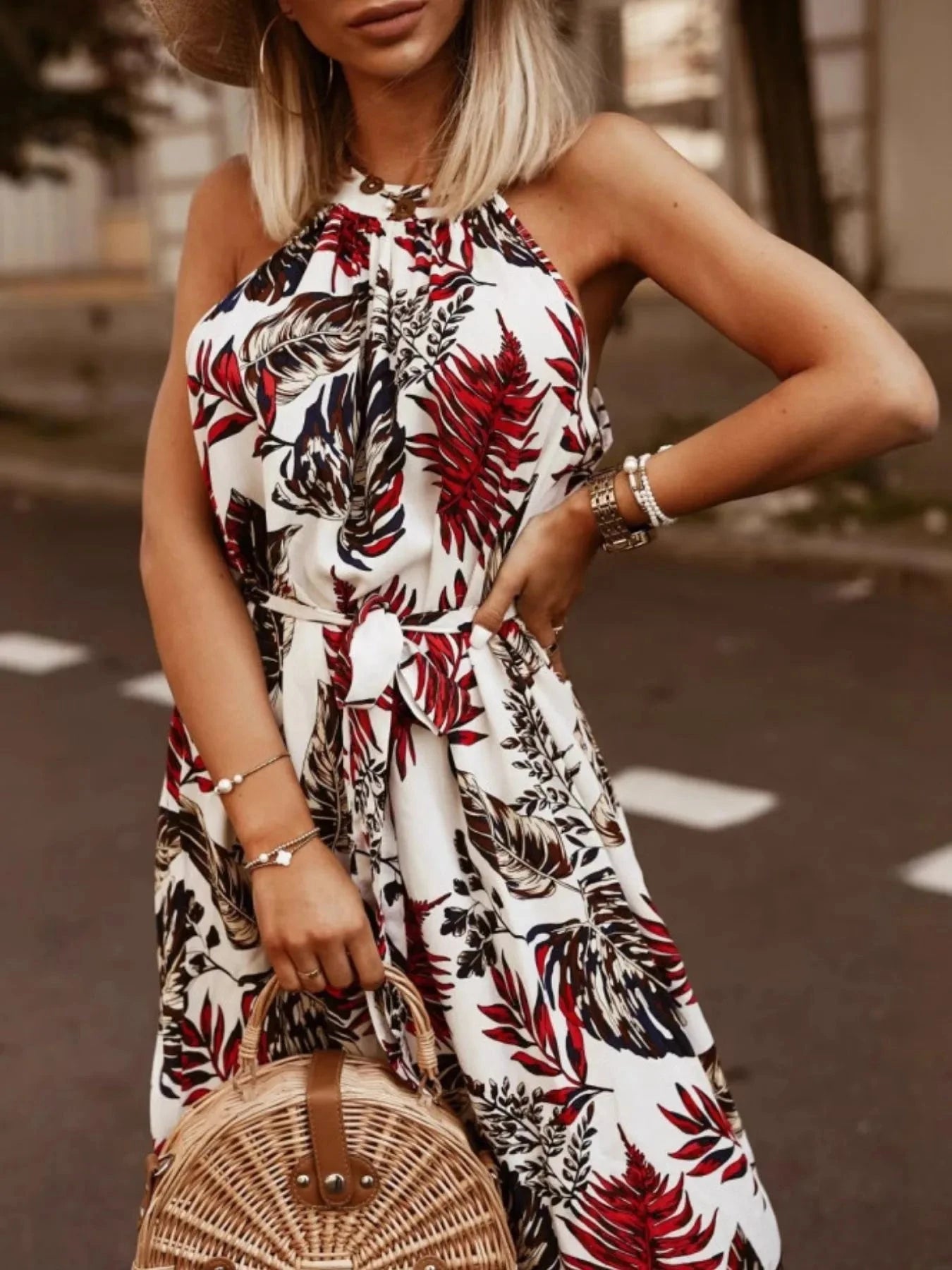 Tropical Floral Halter Neck Summer Dress - Grace & Grit Boutique