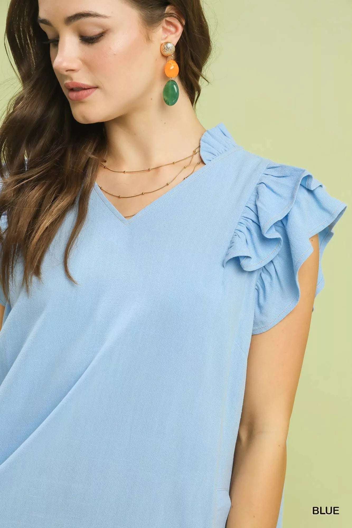 Umgee Linen Flutter Sleeve Shift Dress with Pockets by Trendsi