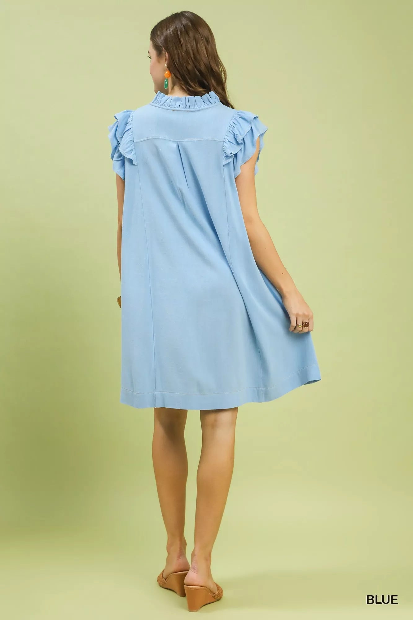 Umgee Linen Flutter Sleeve Shift Dress with Pockets by Trendsi