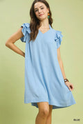 Umgee Linen Flutter Sleeve Shift Dress with Pockets by Trendsi