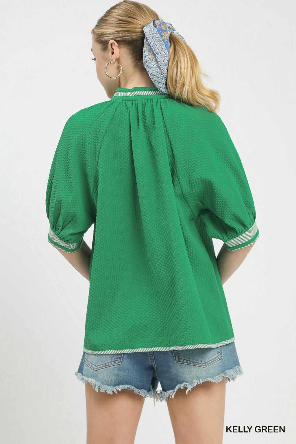 Umgee Textured Jacquard Contrast Trim Top - Grace & Grit Boutique