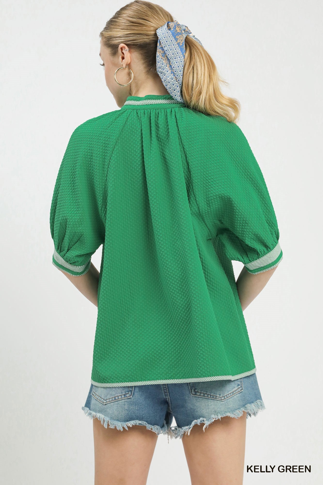 Umgee Textured Jacquard Contrast Trim Top - Grace & Grit Boutique
