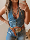 Vintage Wash Denim Vest Top - Grace & Grit Boutique