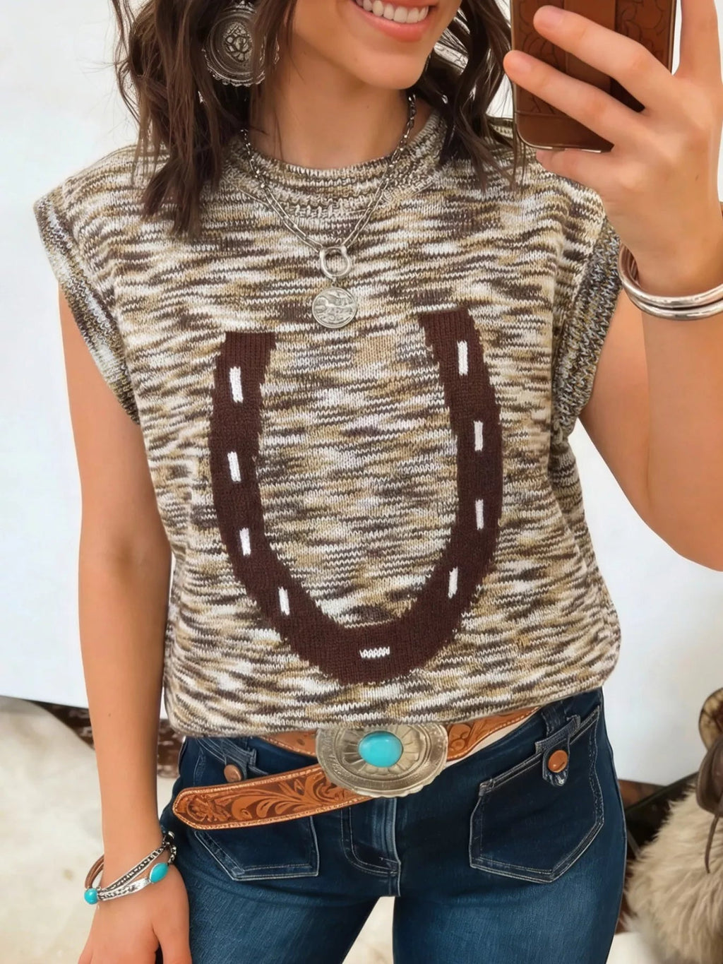 Western Horseshoe Knit Sweater Vest - Grace & Grit Boutique