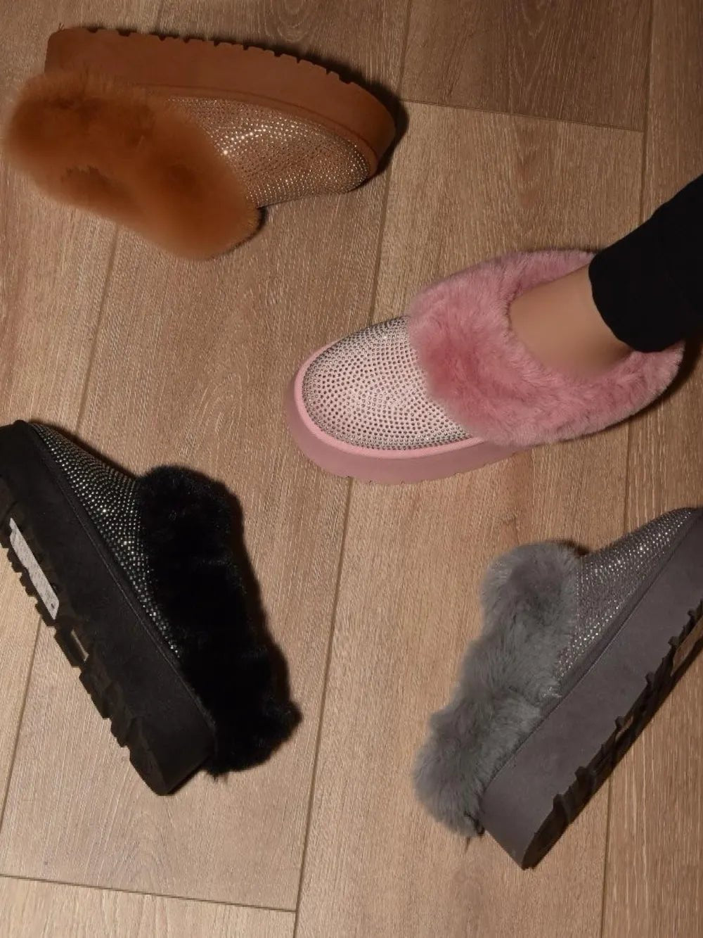 WILD DIVA Embellished Faux Fur Platform Booties - Grace & Grit Boutique