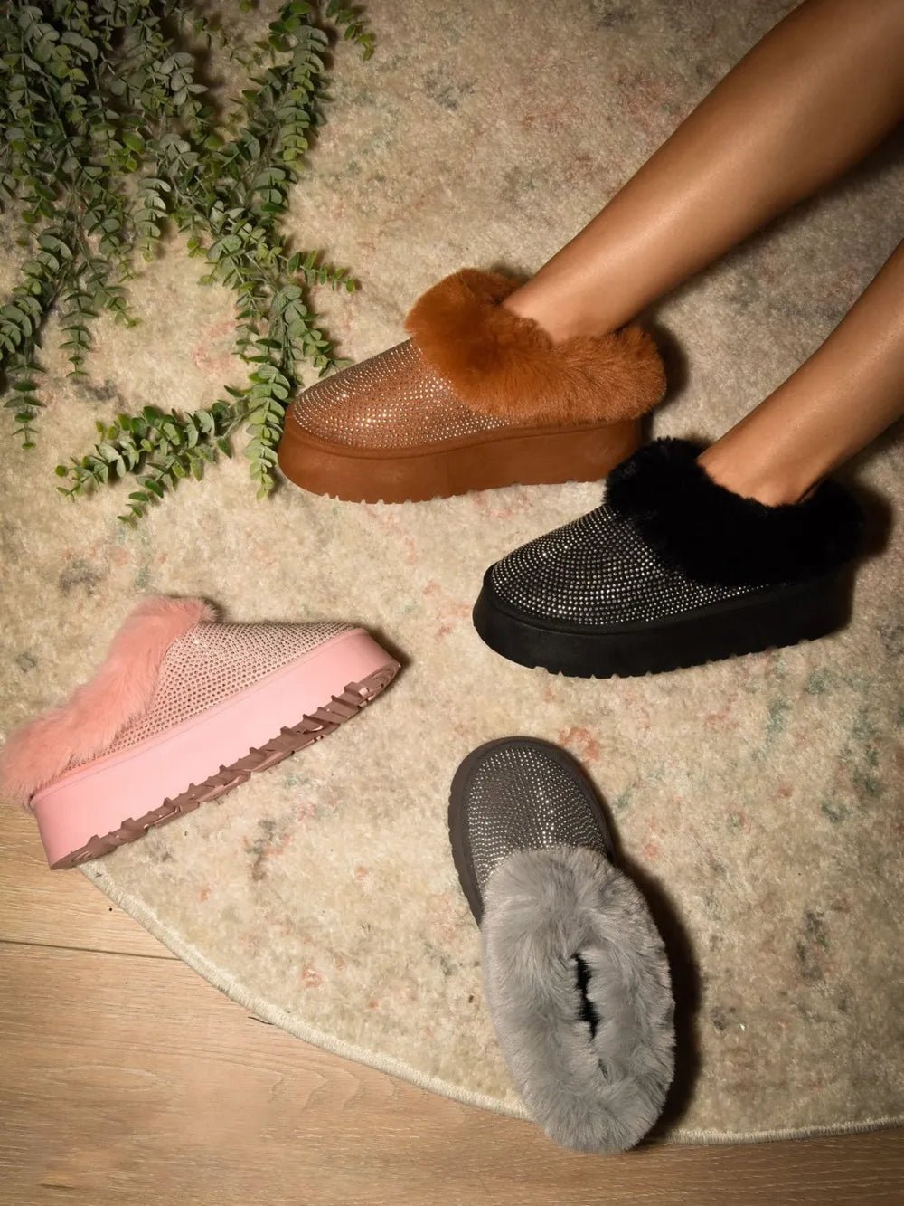 WILD DIVA Embellished Faux Fur Platform Booties - Grace & Grit Boutique