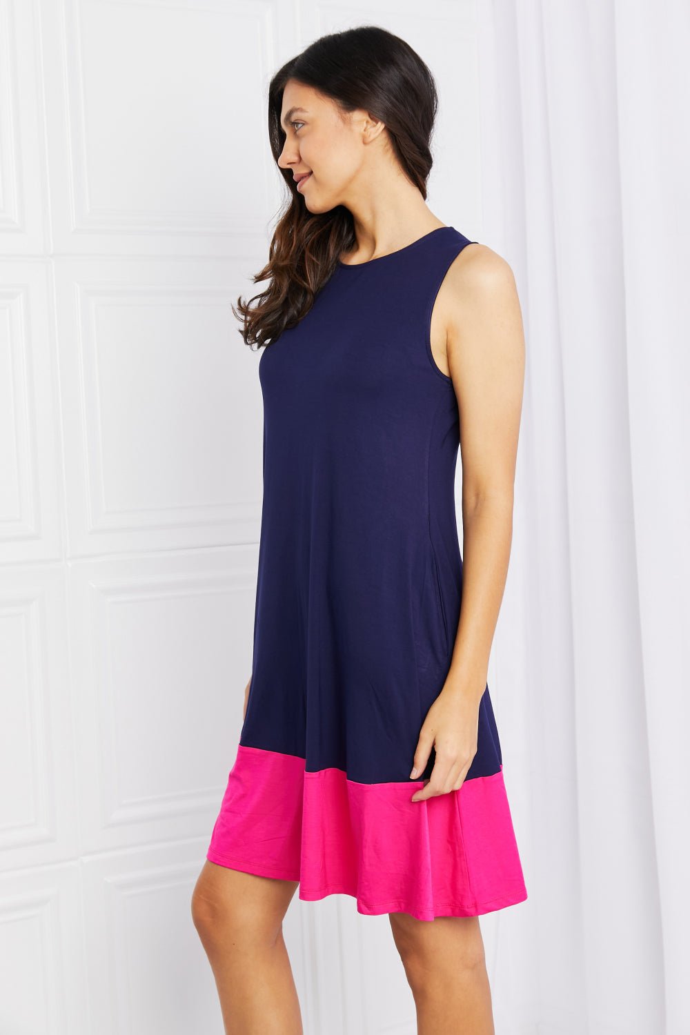 Yelete Full Size Two - Tone Sleeveless Mini Dress with Pockets - Grace & Grit Boutique
