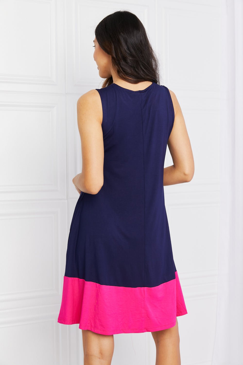 Yelete Full Size Two - Tone Sleeveless Mini Dress with Pockets - Grace & Grit Boutique