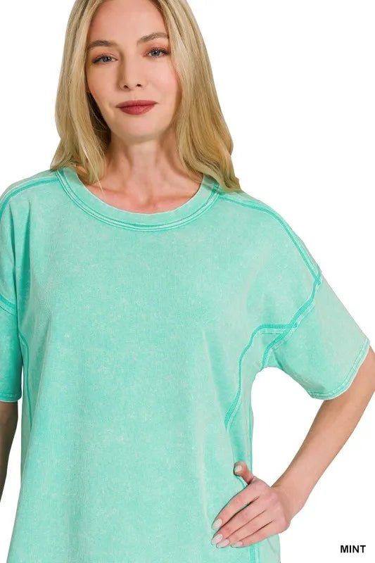 Zenana Acid Washed Short Sleeve Tee & Shorts Set - Grace & Grit Boutique