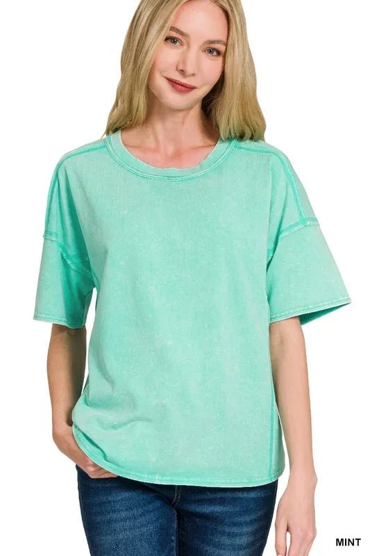 Zenana Acid Washed Short Sleeve Tee & Shorts Set - Grace & Grit Boutique