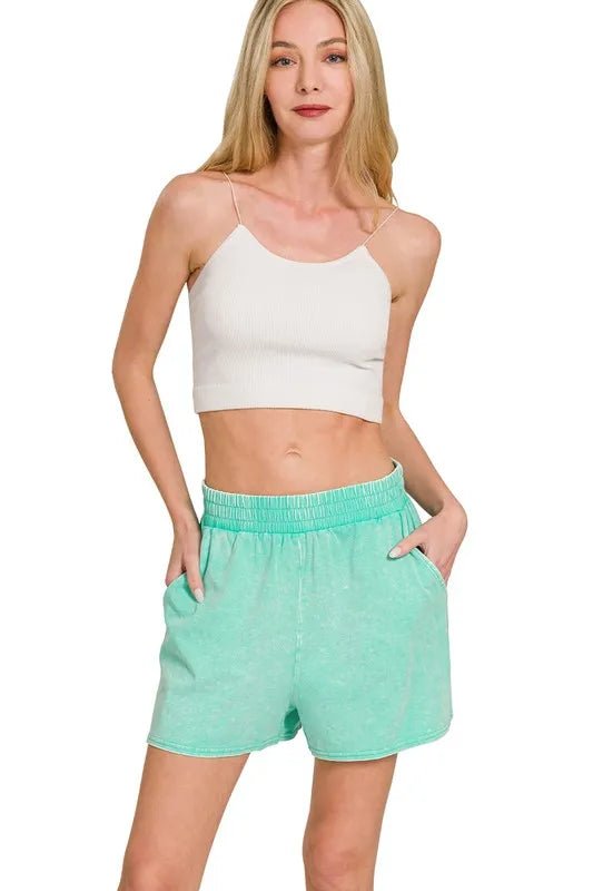 Zenana Acid Washed Short Sleeve Tee & Shorts Set - Grace & Grit Boutique
