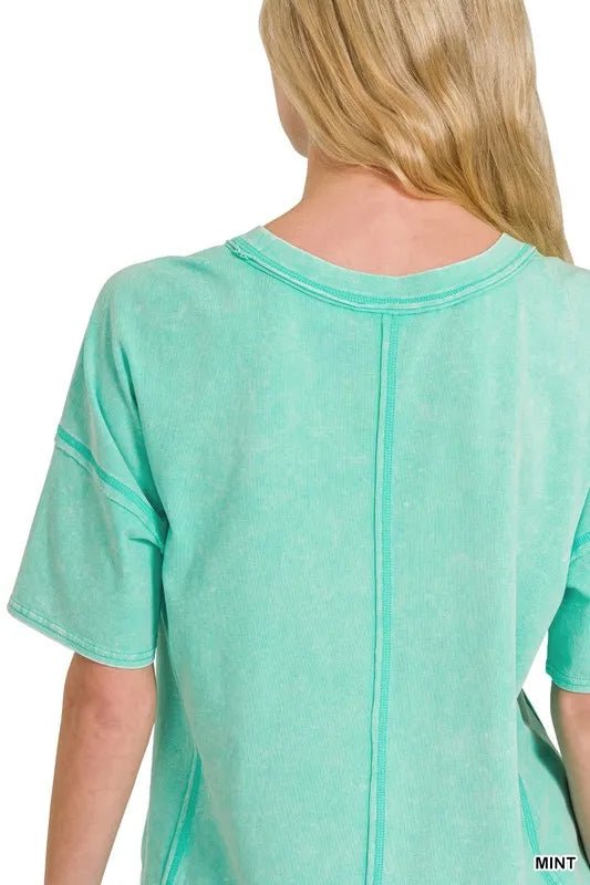Zenana Acid Washed Short Sleeve Tee & Shorts Set - Grace & Grit Boutique