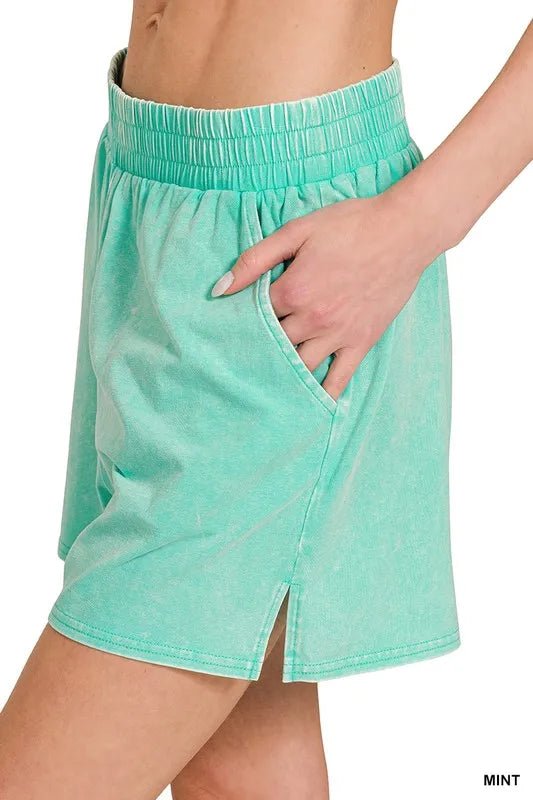Zenana Acid Washed Short Sleeve Tee & Shorts Set - Grace & Grit Boutique